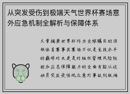 从突发受伤到极端天气世界杯赛场意外应急机制全解析与保障体系